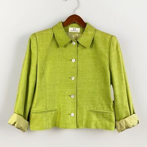 Vintage V.P. Collections Blazer Jacket Women's S Brat Green Silk Jackie O Retro